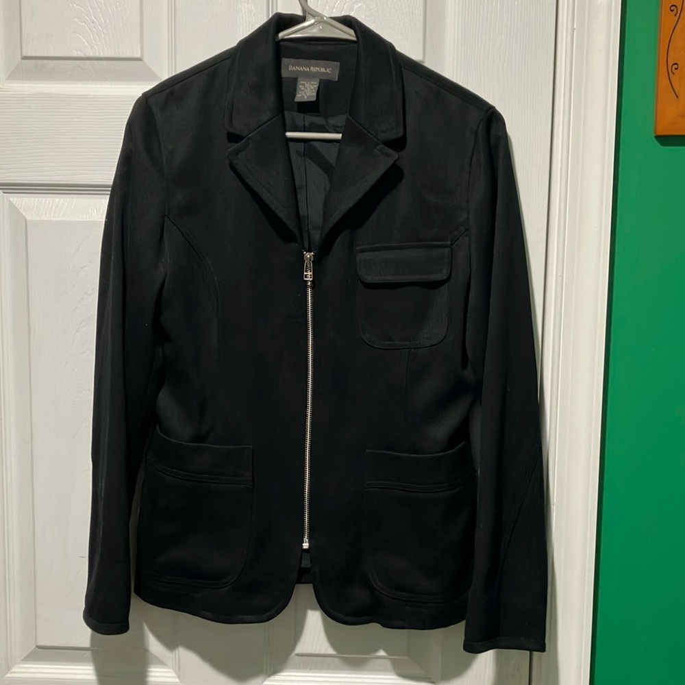 Women’s banana republic size 8 zip front Jacket black silver zip mob wife chic
